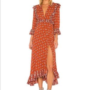 Free People Calico Skies Rust Combo Midi Dress XS